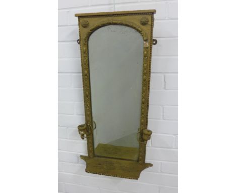 Gilt framed rectangular wall mirror with two candelabra and shelf to the base, 38 x 72cm