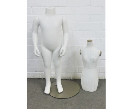 Chid sized mannequin and a carved wooden torso, tallest 73cm (2) 