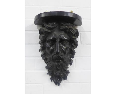 Mask head carved wooden wall bracket / shelf, 