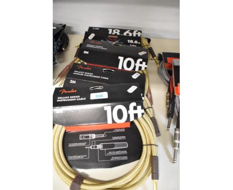 Six Fender (3 x 5.5metre , 3 x 3m) instruments cables , yellow tweed (as new shop stock)
