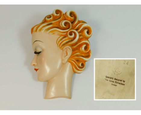 GOEBEL. A Goebel wall mask, stamped to the reverse 'Specially designed by Miss Agnes Richardson'. Max. height 21.5cm.  Please