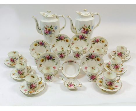 ROYAL CROWN DERBY. A Royal Crown Derby part coffee service comprising 12 coffee cans & saucers, 2 coffee pots, all with pale 