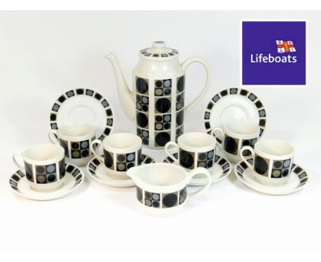 MIDWINTER. A Midwinter Focus pattern, coffee service designed by Barbara Brown comprising coffee pot, cream jug & six coffee 