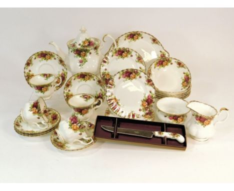 ROYAL ALBERT. A Royal Albert, Old Country Roses part tea service (two teacups missing, one teacup cracked). Also, a set of si