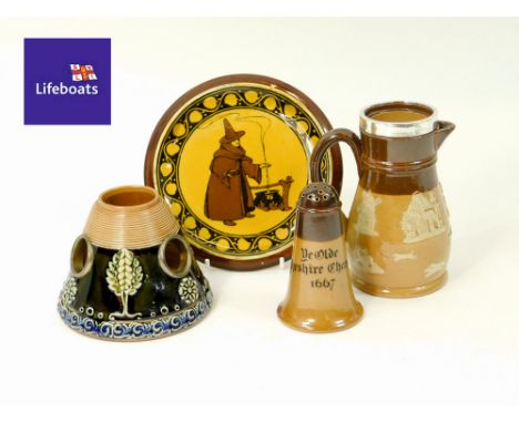 ROYAL DOULTON ETC. A Royal Doulton, silver mounted hunting jug, height 13.5cm. Also, two other Royal Doulton pieces & a Lambe