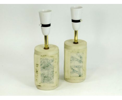 JOHN BEUSMANS. Two John Beusmans Carn Pottery lamp bases. Height excluding lamp holder, each 14cm. Wired but without a plug. 