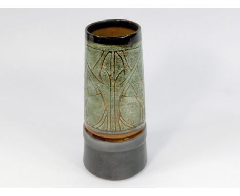 CELTIC POTTERY. A Celtic Pottery, Newlyn 'Medallion' pattern vase. Label to base. Height 24cm.  Please note that all items in