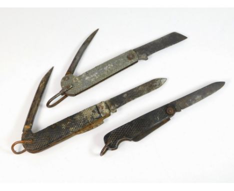 MILITARY KNIVES. Three combination military pocket knives, including one by Rodgers of Sheffield with numbered blade, 21306. 
