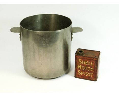 SHELL & GWR. A miniature printed tin in the form of a Shell Motorspirit 2 gallon can, for lighter fuel. Lacks handle & stoppe
