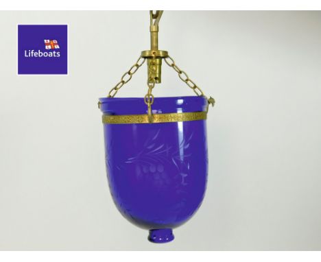 HANGING LAMP. A Bristol Blue cut glass hanging lamp. Length of glass, 22cm.  Please note that all items in this auction are p