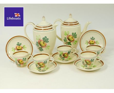BRISTOL POTTERY. A Bristol Pottery, Made For Heals, part coffee service comprising coffee pot, hot water jug & five coffee cu
