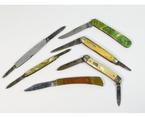PENKNIVES. Six various penknives including a horn handle combination penknife by Harding & Sons & a single bladed knife by Ti