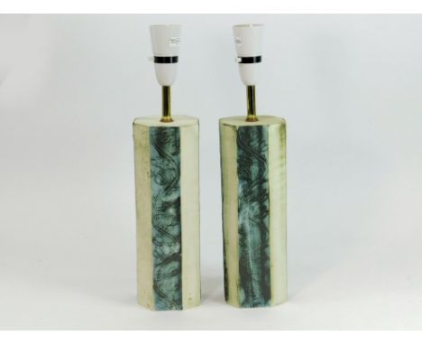 JOHN BEUSMANS. Two John Beusmans Carn Pottery lamp bases. Height excluding lamp holder, each 26cm. Wired but without a plug. 