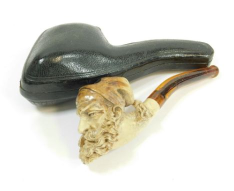 MEERSCHAUM PIPE. A late 19th century Meerschaum pipe, the bowl carved as a bearded sailor. Original case.  Please note that a
