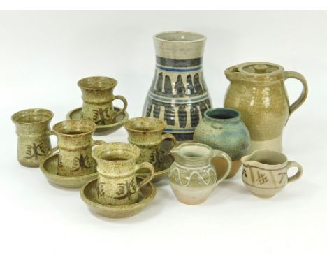 CORNISH STUDIO POTTERY. Miscellaneous Cornish studio pottery including a coffee pot by painter & photographer Reg Watkiss, a 