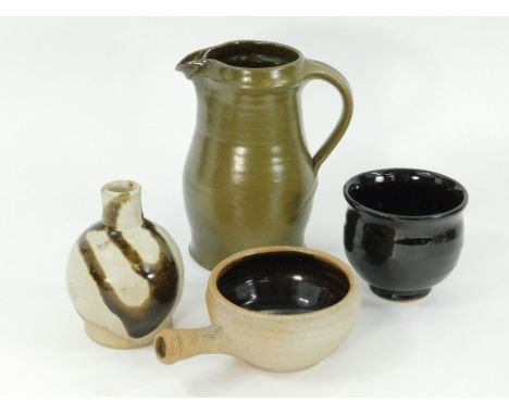 BOSCEAN POTTERY. A Scott Marshall, Boscean Pottery pitcher, height 19cm., a tea bowl, a bottle vase & a soup bowl.  Please no