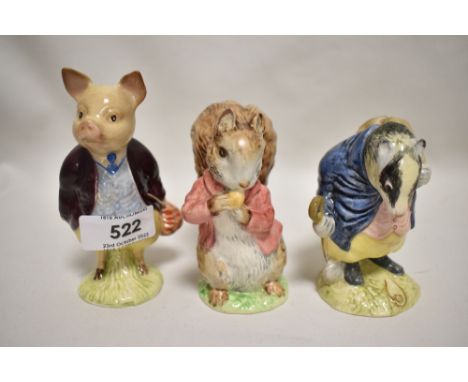 Three Beswick Beatrix Potter figures, Tommy Brock, handle out variable eye patch BP2 (restored hand), Pigling Bland, deep mar