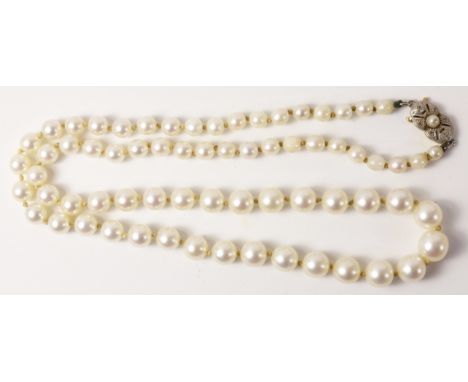 Graduating pearl necklace the clasp stamped 18   Condition Report   Click here for further images, condition, auction times &