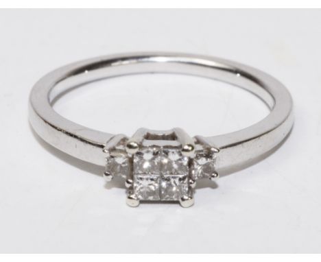 Diamond ring in square setting the white gold shank hallmarked 9ct   Condition Report   Click here for further images, condit