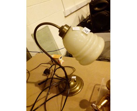 Brass desk lamp  CONDITION REPORT: This item has not been tested as working. The glass shade appears to be ok with no damage.