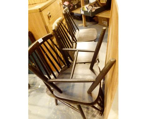 Four stick back wood dining chairs 