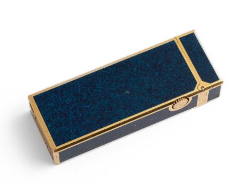 A vintage Dunhill blue lapis 'Rollagas' lighter, 6.5cm high