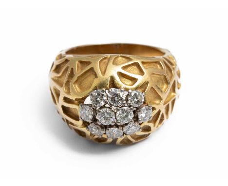 Cartier, an 18ct yellow gold and diamond bombé dress ring, set with round brilliant cut diamonds, estimated total diamond wei