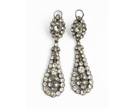 A pair of early 19th Century rock crystal girandole earrings, set with graduated round cut and marquise cut stones, in closed