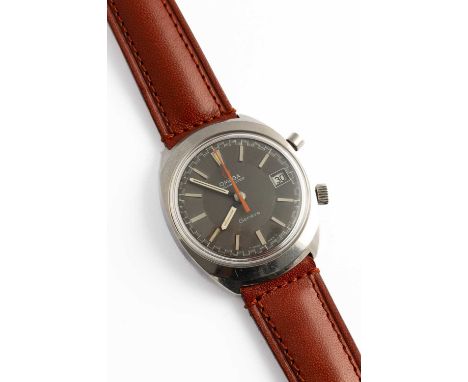 An Omega Chronostop steel cased gentleman's wristwatch, circa 1969, graphite grey dial with baton hour markers, centre stop s