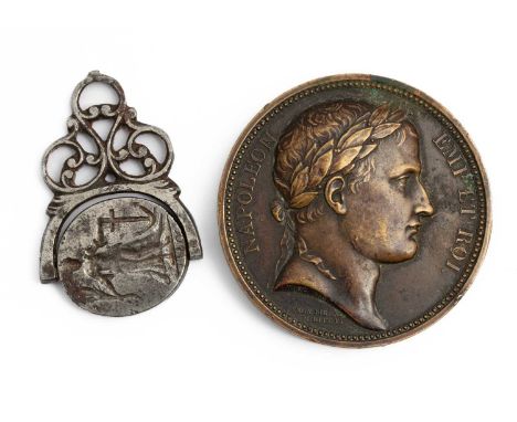 An 18th century steel swivel seal fob, cast with an intaglio bust of a gentleman and a protector of the seas to verso; togeth