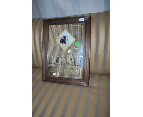 A vintage pub advertising mirror, Black and White Scotch Whisky, approx. 51 x 39cm