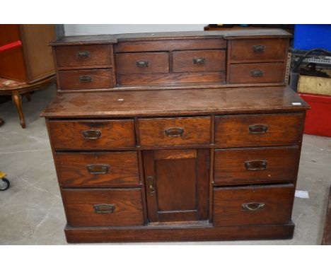 A Victorian oak sideboard having drawer back, missing additional mirror or superstructure, width approx 124cm