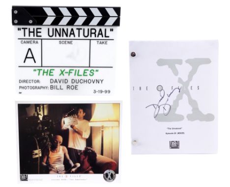 X-FILES, THE - David Duchovny-Autographed Screenplay with Still and Chris Carter-Autographed "A" Camera ClapperboardDavid Duc