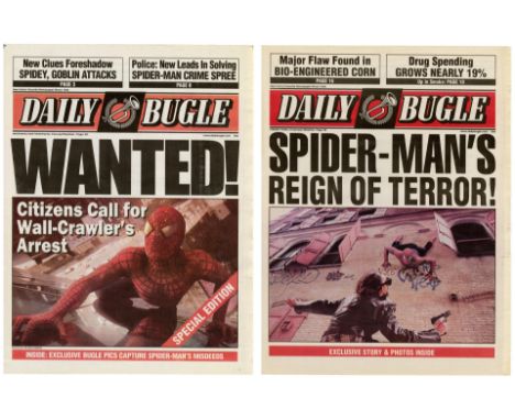 SPIDER-MAN - Pair of Daily Bugle Newspaper CoversTwo Daily Bugle newspaper covers from Sam Raimi's superhero film Spider-Man.