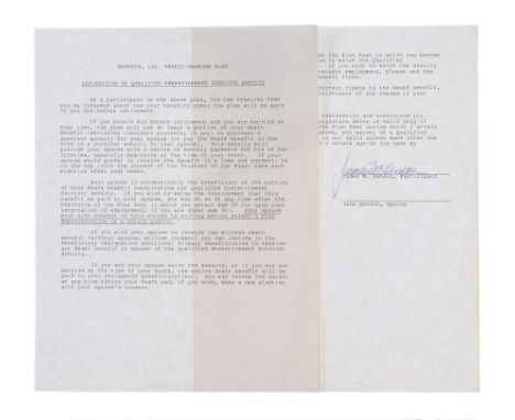 JIM HENSON PRODUCTIONS - Jim Henson-Signed Muppets Inc. Legal DocumentA Jim Henson-signed Muppets Inc. legal document from Ji