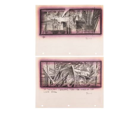 THING, THE - Pair of Hand-Drawn Mike Ploog "Crashing Snowcat" StoryboardsA pair of storyboards hand-drawn by Mike Ploog for J