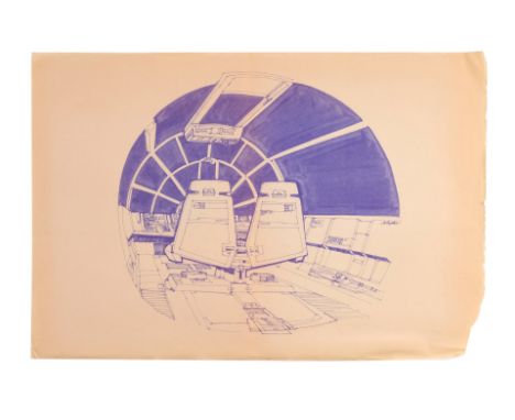 STAR WARS: A NEW HOPE (1977) - Charles Lippincott Collection: Printed Joe Johnston Millennium Falcon Cockpit DyelineAn origin