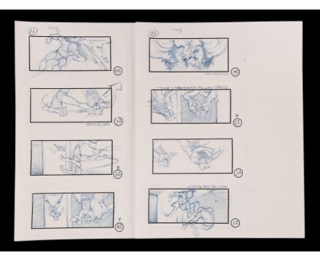 X-MEN - Pair of Hand-drawn Cyclops Watching Wolverine Fight Mystique StoryboardsA pair of hand-drawn storyboard pages from Br