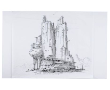 STAR WARS: REVENGE OF THE SITH (2005) - Hand-Drawn Erik Tiemens Alderaan Supertower Concept IllustrationAn Alderaan supertowe