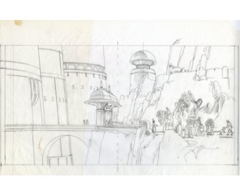 THE ILLUSTRATED STAR WARS UNIVERSE (1995) - Hand-Drawn Ralph McQuarrie "Jabba's Castle North Gate Ext." Drawing for Illustrat