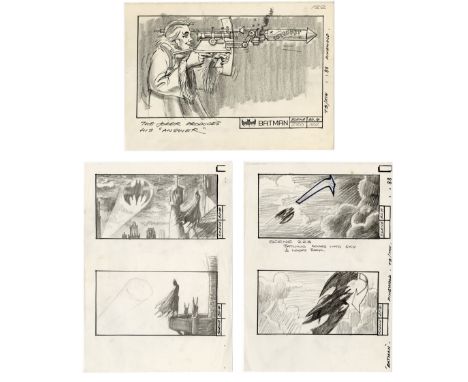 BATMAN - Set of Three Hand-Drawn StoryboardsThree hand-drawn storyboards from the production of Tim Burton's comic book adven