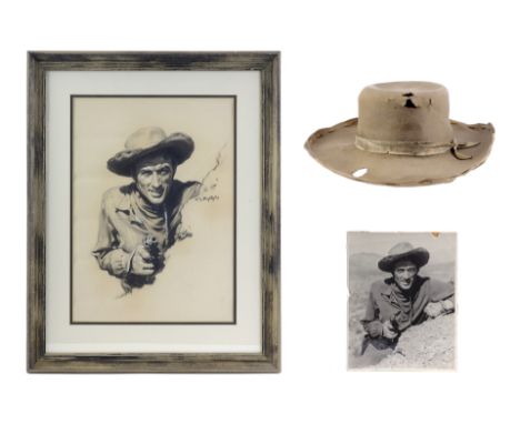 DUEL IN THE SUN - Lewt McCanles' (Gregory Peck) Hat with Drawing and PhotographLewt McCanles' (Gregory Peck) hat with a drawi