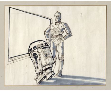 ILM (INDUSTRIAL LIGHT AND MAGIC) - Hand-Painted R2-D2 and C-3PO IllustrationA hand-painted illustration of R2-D2 and C-3PO. W