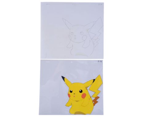 POKEMON (T.V. SERIES, 1997 - PRESENT) - Hand-Painted Pikachu Production Animation Cel and SketchA hand-painted Pikachu produc