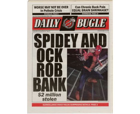 SPIDER-MAN 2 - "Spidey and Ock Rob Bank" Daily Bugle Newspaper with InsertsA Daily Bugle newspaper headlined "Spidey and Ock 
