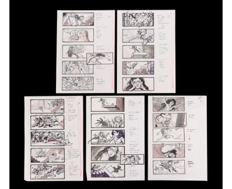 LABYRINTH - Martin Asbury Hand-drawn Pencil-and-ink Storyboards for Sarah and Jareth in Staircase RoomA set of Martin Asbury 