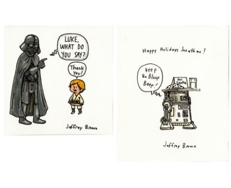 STAR WARS: JEDI ACADEMY (2013) - Pair of Hand-Painted Illustrations by Author Jeffrey BrownTwo illustrations hand-painted by 