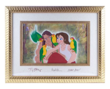 TARZAN (1999) - Phil Collins, Minnie Driver, and Tony Goldwyn-Signed Framed "Discovery Of Love" Character Sericel No. 131/375
