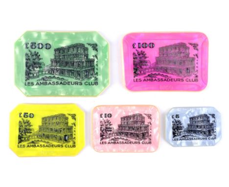 JAMES BOND: DR. NO (1962) - Set of Five Le Cercle Casino PlaquesFive gambling plaques from the Le Cercle casino, the same sty