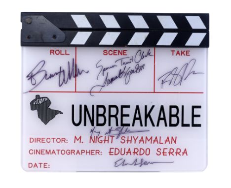 UNBREAKABLE - M. Night Shyamalan and Cast-Autographed ClapperboardA clapperboard from the production of M. Night Shyamalan's 